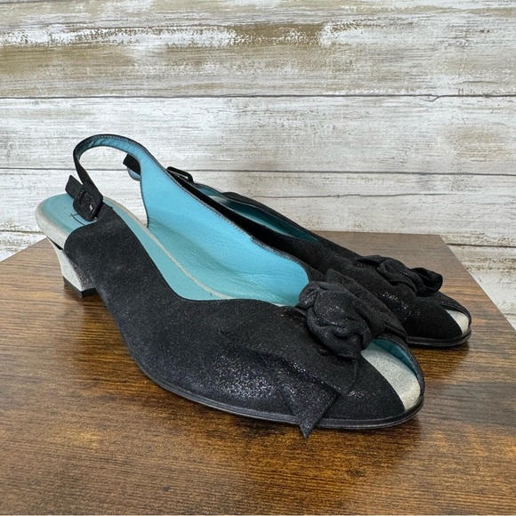 Thierry Rabotin Black Shimmery Peep Toe Kitten Heels Women’s Size 39.5 | US 9.5 - Picture 1 of 9